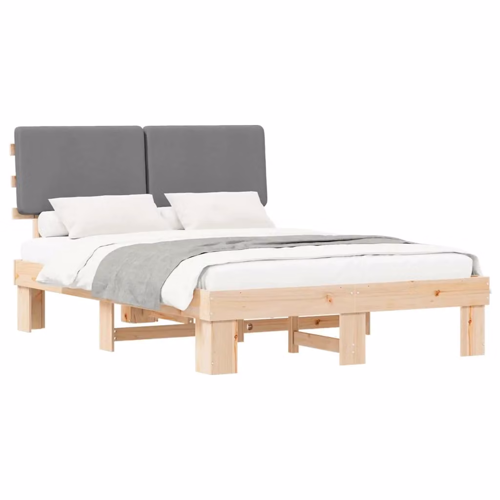 Letto moderno vidaXL con testiera rivestita in tessuto e struttura in legno di pino, Grigio, L/P/H: 160 x 200 x 93 cm – 2