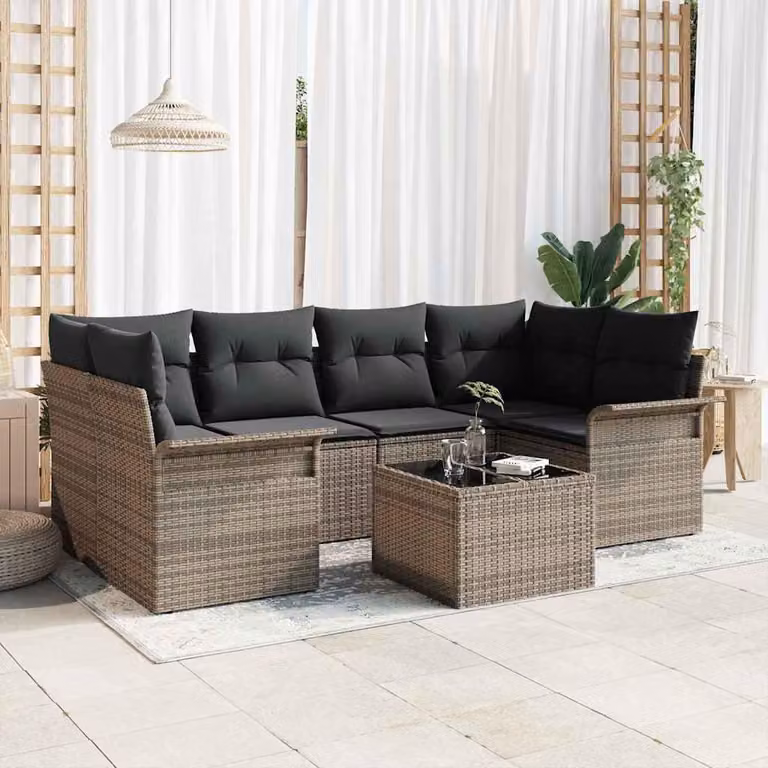 Maison Exclusive - Set Divano da Giardino 7 pcs Grigio Poly Rattan