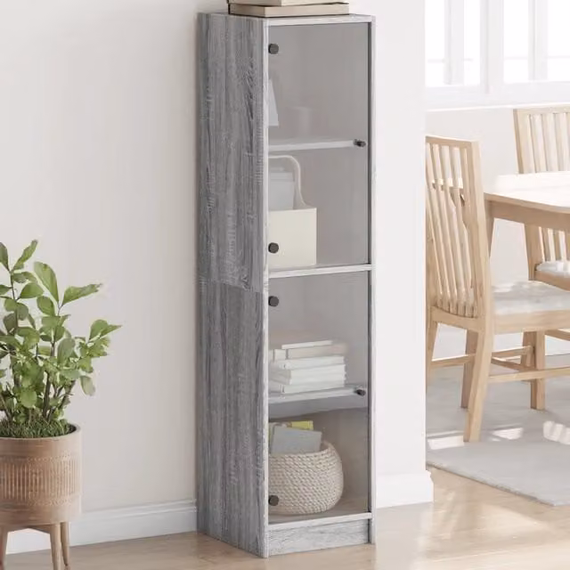 Credenza Design Mania con Ante in Vetro Grigio, Moderna e da Appendere, L/P/H: 35 x 20 x 142 cm