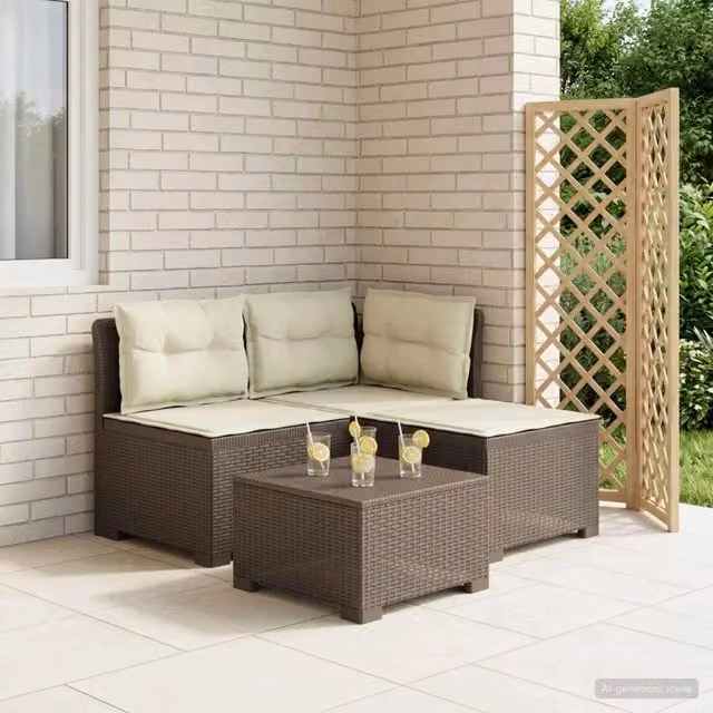 Divano da giardino a 3 posti vidaXL con cuscini in look rattan grigio e beige resistente alle intemperie – 1