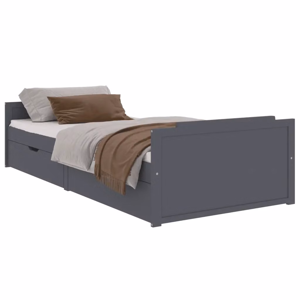 Letto con cassetti vidaXL in legno massello di pino stile rustico grigio L 90 cm x P 200 cm – 2