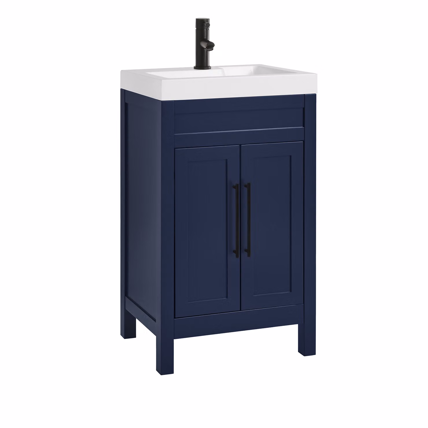 Mobile Bagno Blu Marino da 500mm con Lavabo e Maniglie Nere Moderne con Barra a T - Warwick