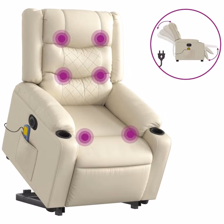 Poltrona Alzapersona Elettrica Reclinabile Crema in Pelle finta