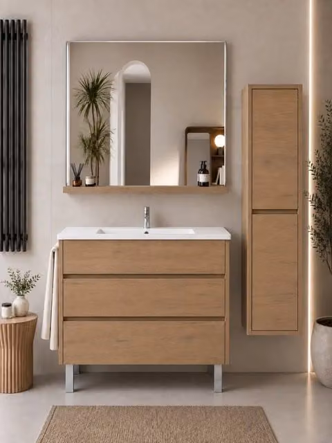 Mobile bagno con lavabo ORIGENBATH IMPERIA senza specchio 100x40 cm estepa con colonna