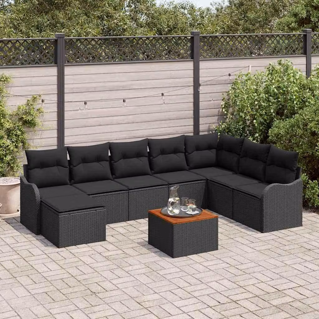 Maison Exclusive - Set Divano da Giardino con cuscino 9 pcs Nero polyrattan