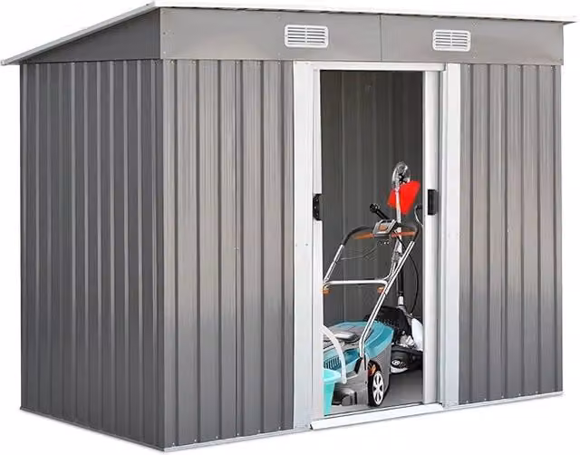 Casetta da Giardino Porta Attrezzi COSTWAY in Acciaio Zincato con Ante Scorrevoli e Sfoghi Laterali, Grigio e Bianco, L: 238 cm, P: 131 cm, H: 181 cm