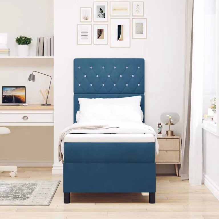 Letto a molla con illuminazione LED e testiera in velluto blu scuro vidaXL L/P: 200 x 80 cm