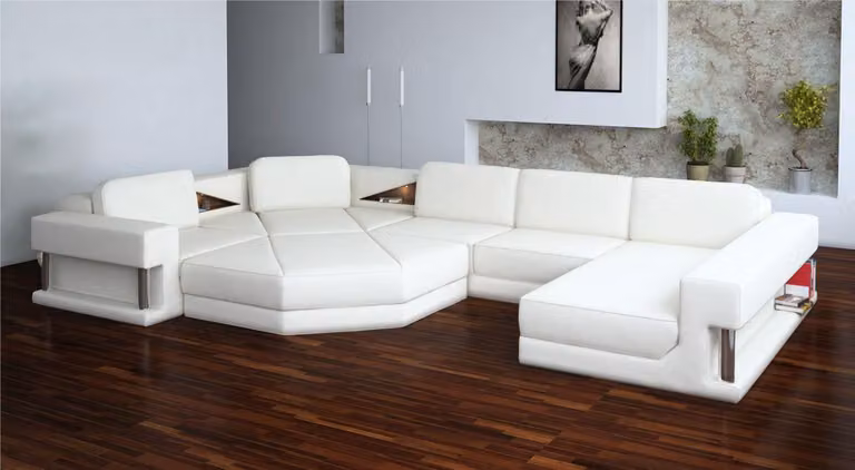Wohnlandschaft Design Ecksofa Leder Ecke U-Form Sofa Couch Polster Garnitur