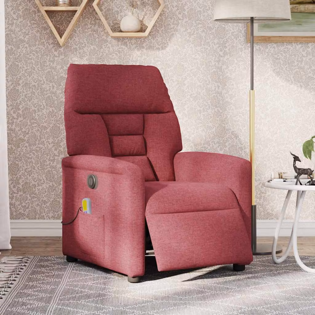 vidaXL Poltrona Massaggiante Reclinabile Elettrica Rosso Vino Tessuto
