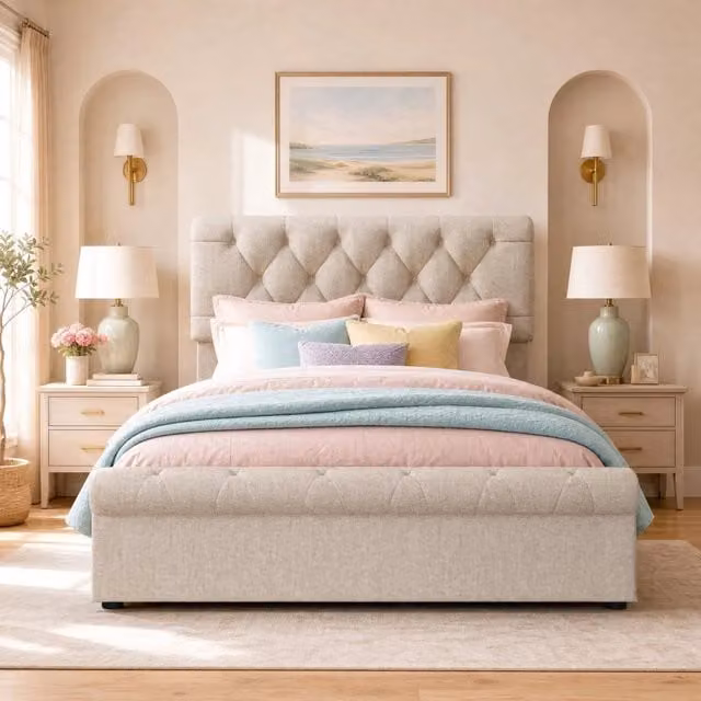 Letto 140x200 cm naturale – 4 cassetti e testiera regolabile, con materasso