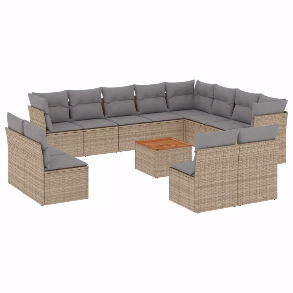 vidaXL Set Divano da Giardino 13 pz in Polyrattan con Cuscini Beige e Grigio e Tavolino da Esterno – 2