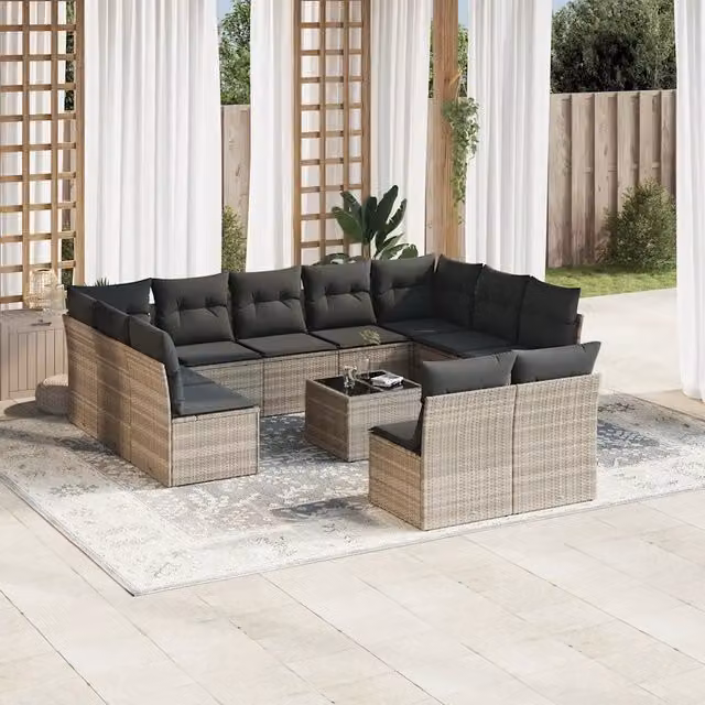 Set Divano Giardino 12 pz con Cuscini Grigio Chiaro Polyrattan 3218362