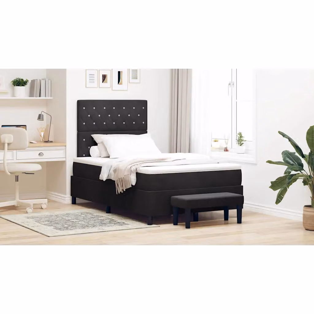 Letto a molle moderno vidaXL in velluto nero con struttura imbottita L/P: 120 x 190 cm