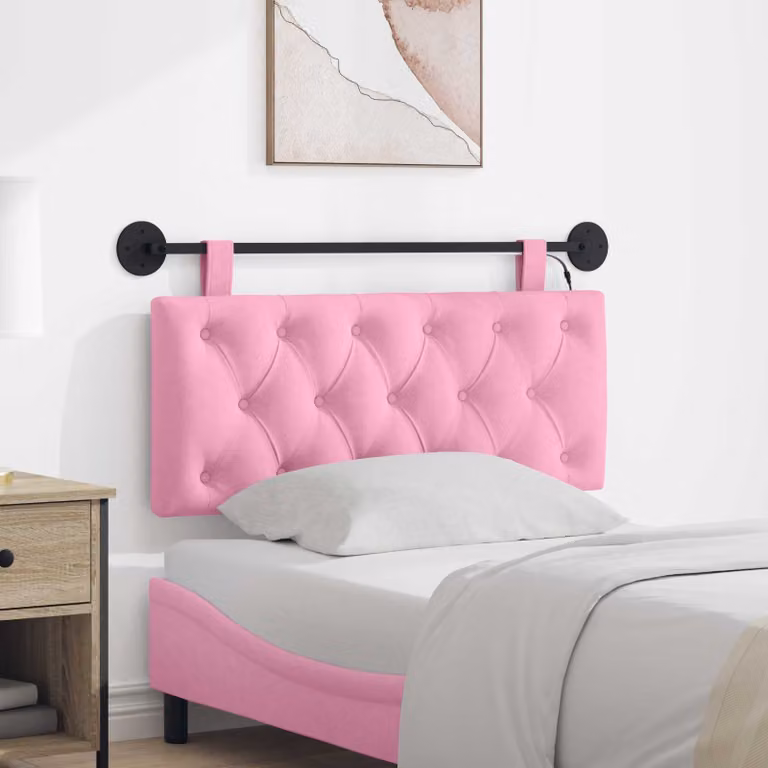 Testiera per letto sospesa vidaXL con luce LED integrata in tessuto rosa