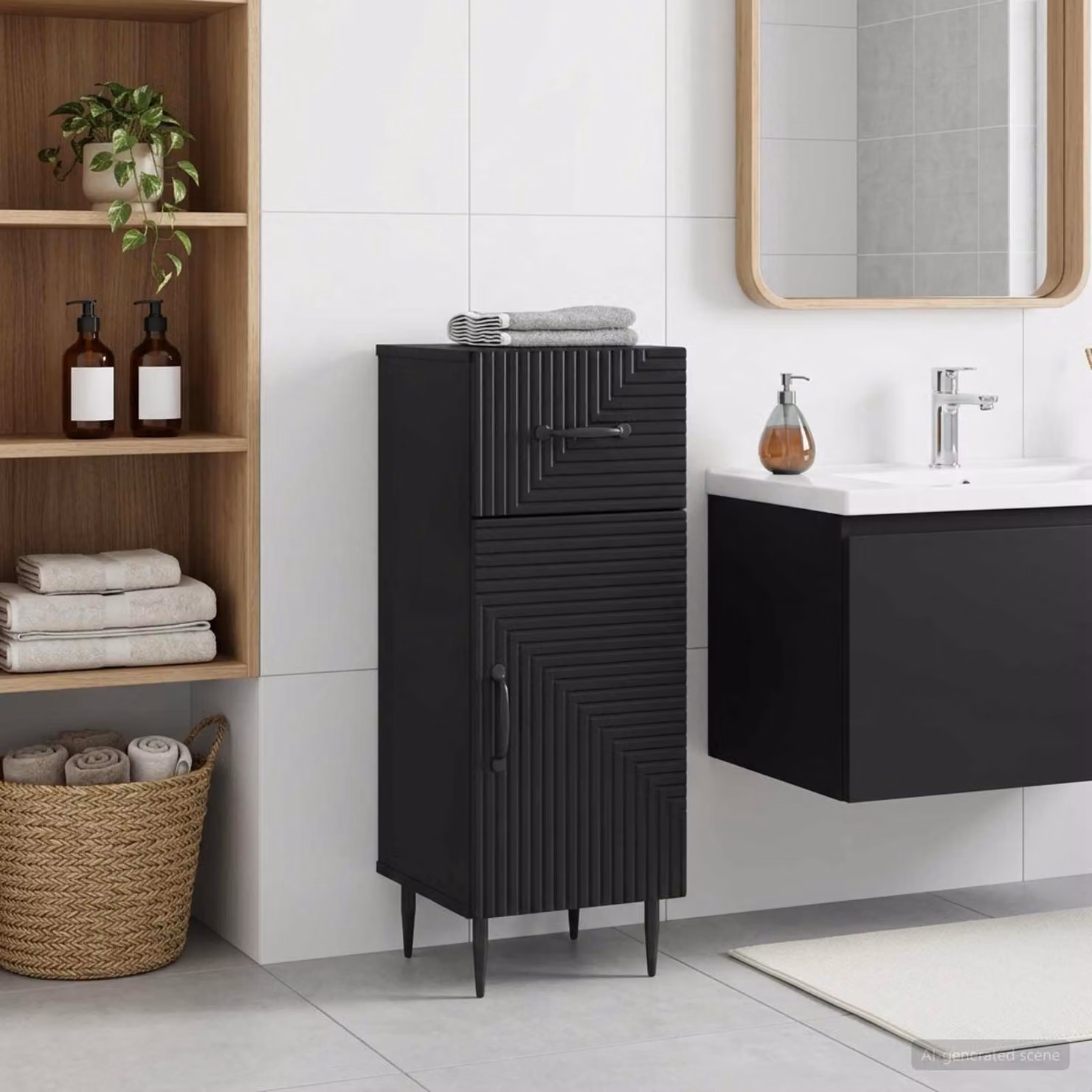 Mobiletto da bagno moderno vidaXL HAARLEM nero con ante a battente L: 30 cm, P: 31 cm, H: 80 cm