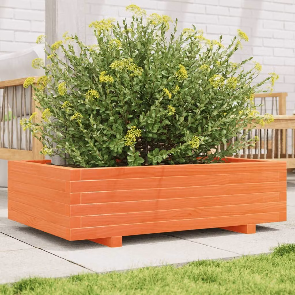 Fioriera da giardino vidaXL in legno di pino massello, colore marrone, L 90 cm x P 60 cm x H 26,5 cm