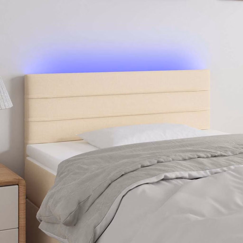 Testiera per letto vidaXL in tessuto beige con illuminazione LED e porta di ricarica USB, L: 80 cm, P: 5 cm, H: 78-88 cm