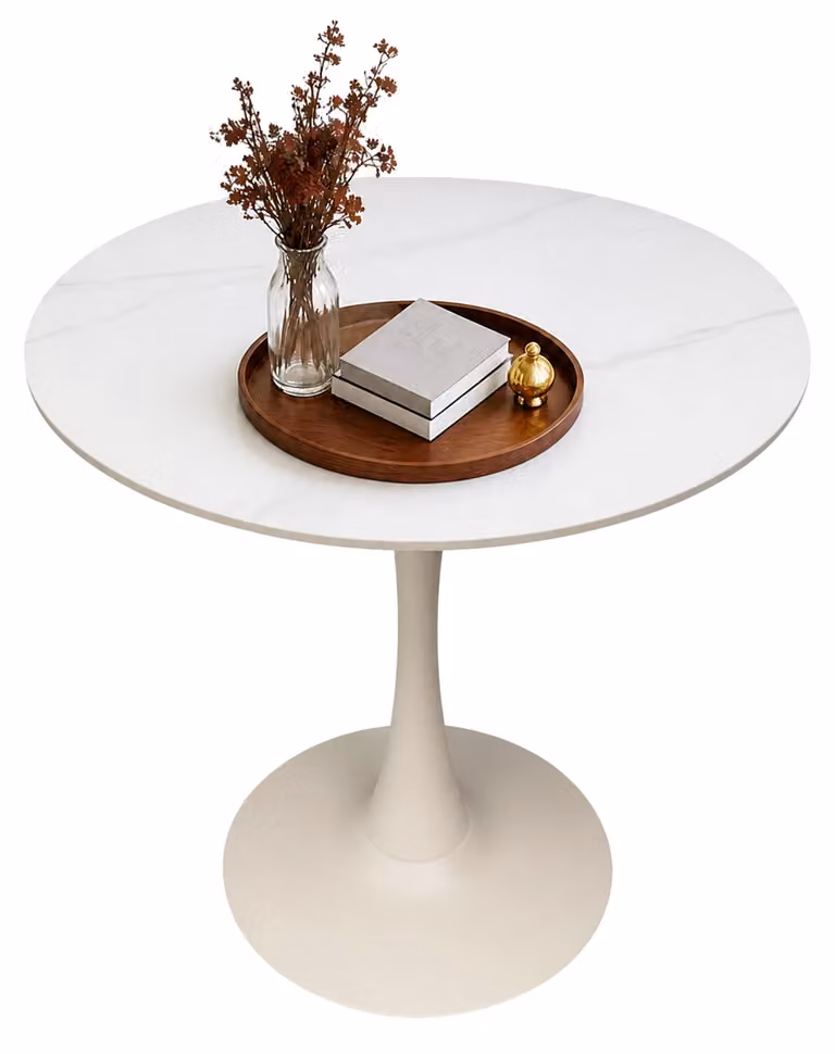 Tavolo rotondo da pranzo, diametro 70 cm, aspetto marmo, colore nero, per 3 persone