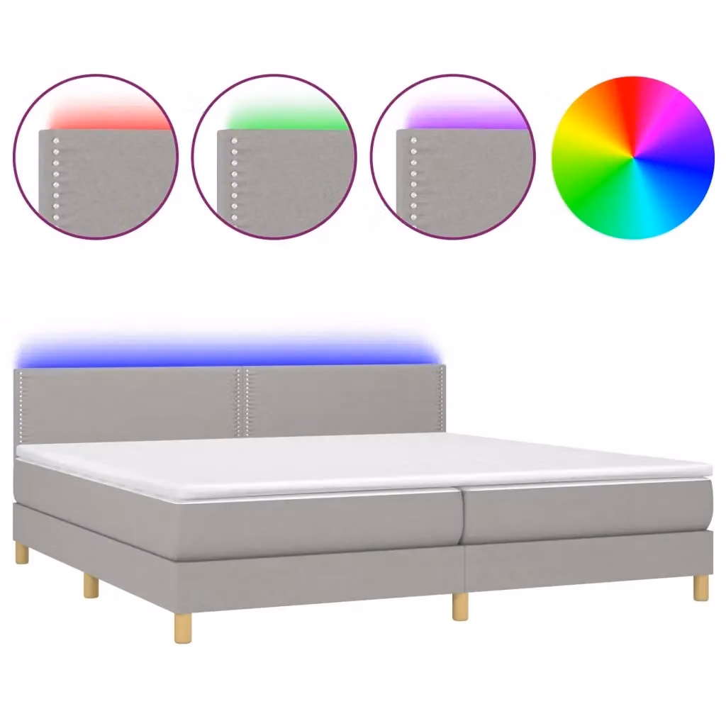 Letto Ibrido con Materasso e Illuminazione LED vidaXL, Grigio Chiaro, L/P: 200 x 200 cm – 2