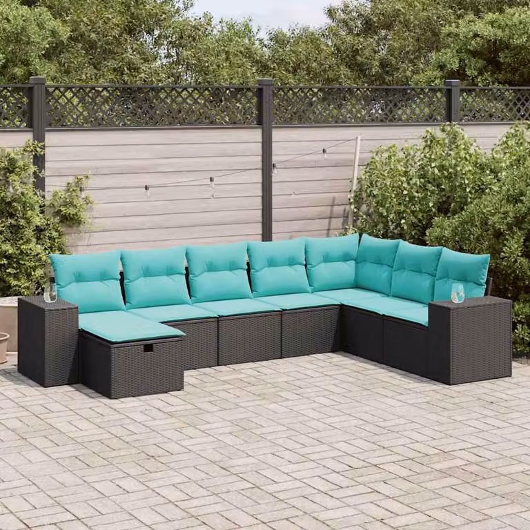 Maison Exclusive - Set da giardino 8 pezzi con cuscini in polyrattan nero
