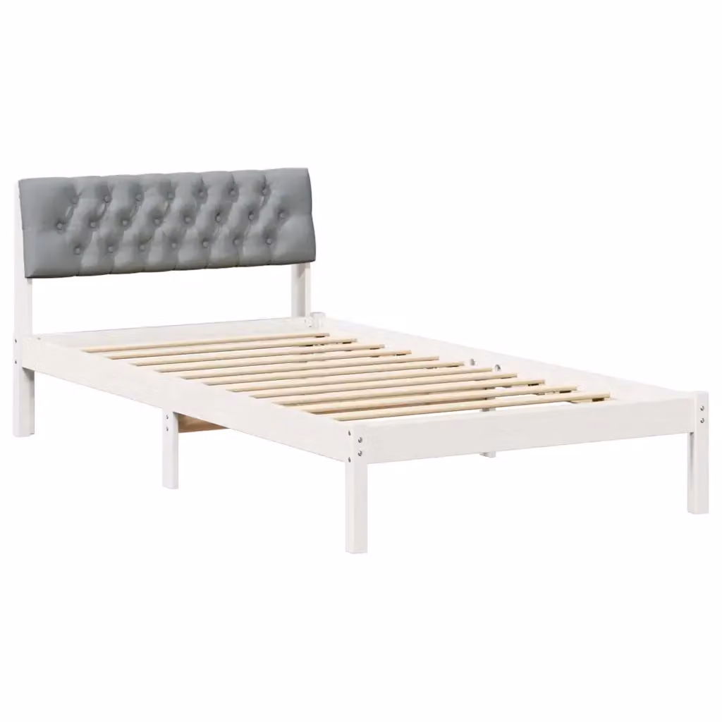 vidaXL Struttura del Letto Moderna in Legno di Pino e Tessuto, Bianco e Grigio, 100 x 200 cm – 2