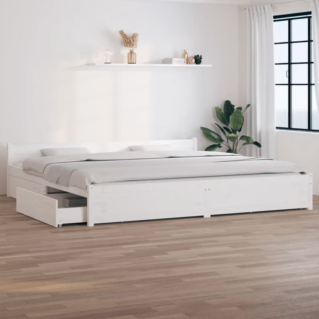 The Living Store Letto con cassetti bianco 180x200 cm