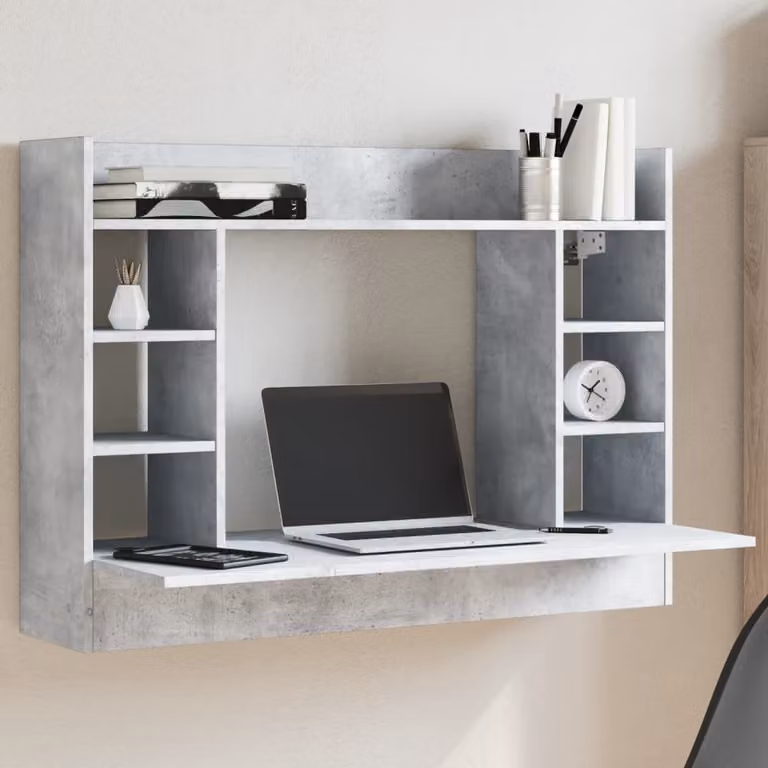 Scrivania a parete moderna vidaXL in legno e MDF, colore grigio, L 105 x P 48 x H 75 cm