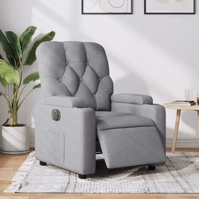 Poltrona Reclinabile Elettrica vidaXL in Tessuto Grigio con Braccioli e Funzione Auto-Return – 1