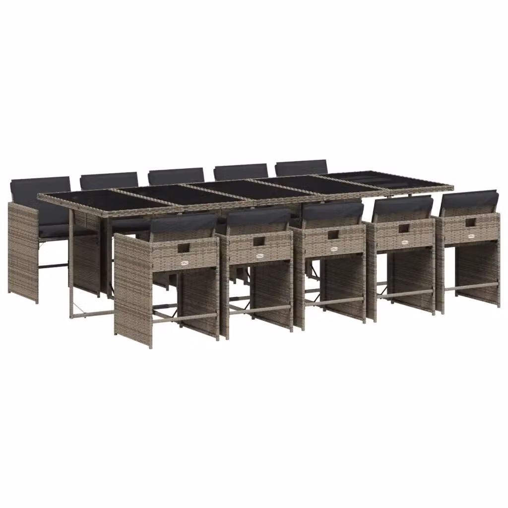 Set da pranzo da giardino vidaXL in polyrattan grigio e nero con 11 pezzi e piano in vetro – 2