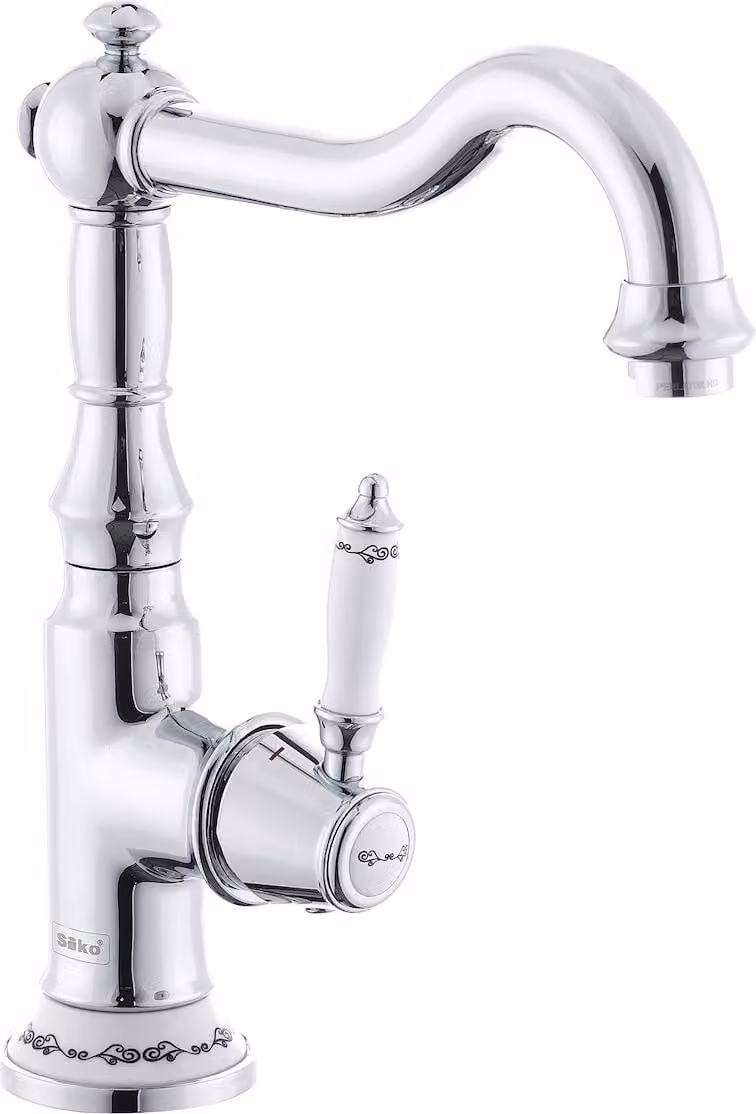 Rubinetto retrò Miscelatore monocomando per lavabo con braccio girevole Design nostalgico, cromo