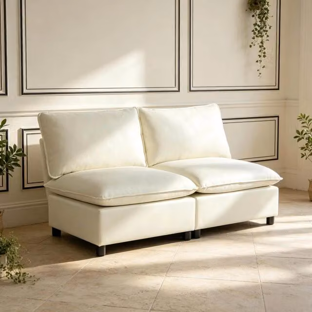 Divano 2 posti 146x85x78 cm con seduta profonda in tessuto canvas crema