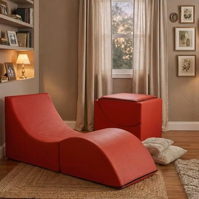 Pouf trasformabile in letto singolo e chaise longue Arbil di Talamo Italia in ecopelle rossa, L: 130 cm, P: 50 cm, H: 50 cm – 1