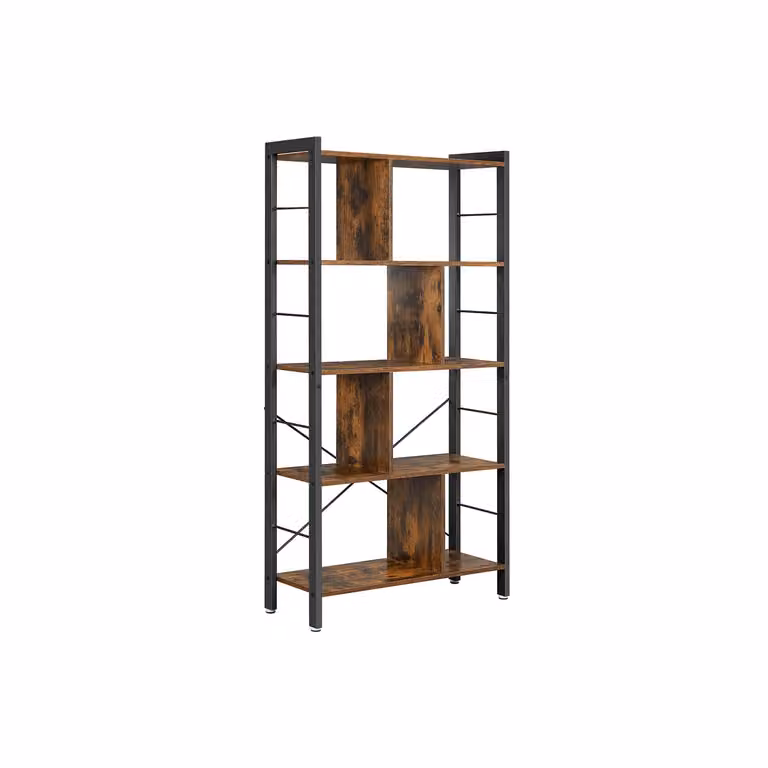 Scaffale a 4 Ripiani in Stile Industriale, Marrone Rustico + Nero
