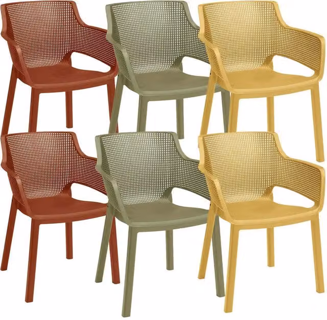 Set Sedie da Giardino Keter Elisa in Resina 6 Pz Colore: Mix Colore (2 Verde + 2 Rosso + 2 Giallo)