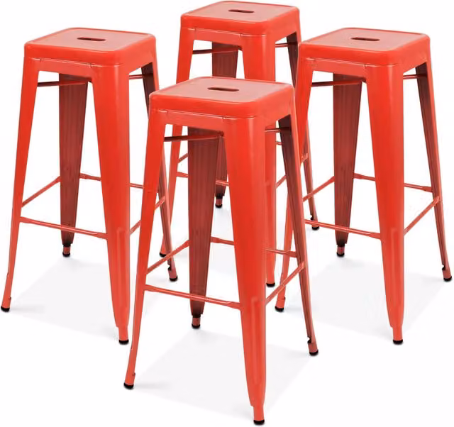 Oviala - Set di 4 sgabelli da bar in acciaio rosso opaco