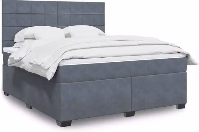 Letto con Giroletto a Molle e Materasso Ibrido vidaXL in Velluto Grigio e Bianco L/P: 180 x 200 cm
