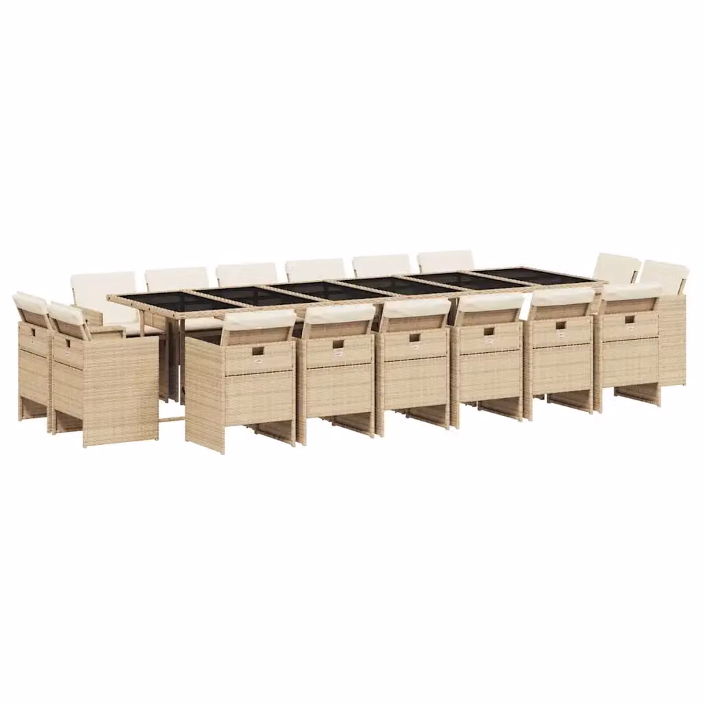 Set da Pranzo da Giardino vidaXL in Polyrattan con Cuscini Beige e Piano in Vetro, 17 Pezzi – 2