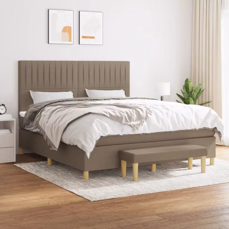 vidaXL Giroletto a Molle Ibrido con Materasso in Tessuto Beige e Bianco L/P/H: 160 x 200 x 128 cm