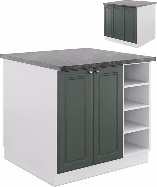Isola cucina Fame-Line Verde-oro rustico/Bianco 90 cm senza piano di lavoro Vicco