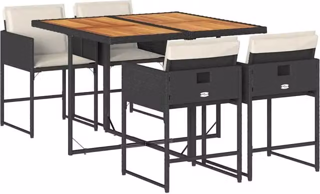 Set da Pranzo da Giardino 5 pz | Set Salotto da Giardino Nero con Cuscini in Polyrattan