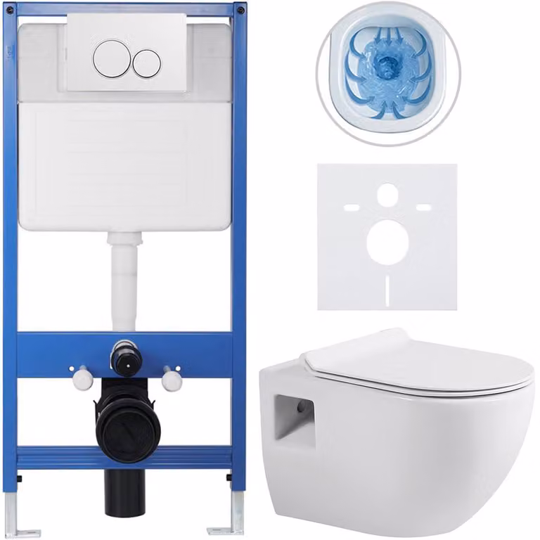 Set completo per WC sospeso Lite/Dure - bianco lucido - pulsante per WC a due funzioni, bianco - installazione a parete - 51x35 cm