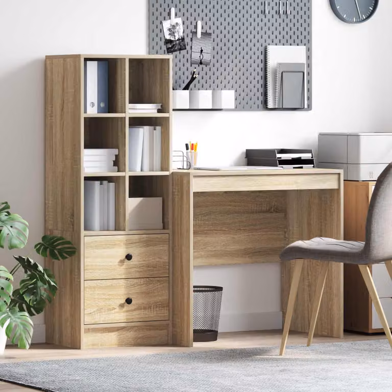 Set di 2 Scrivanie moderne vidaXL in Rovere Sonoma con scaffale, colore marrone, L 135,5 cm x P 50 cm x H 127 cm