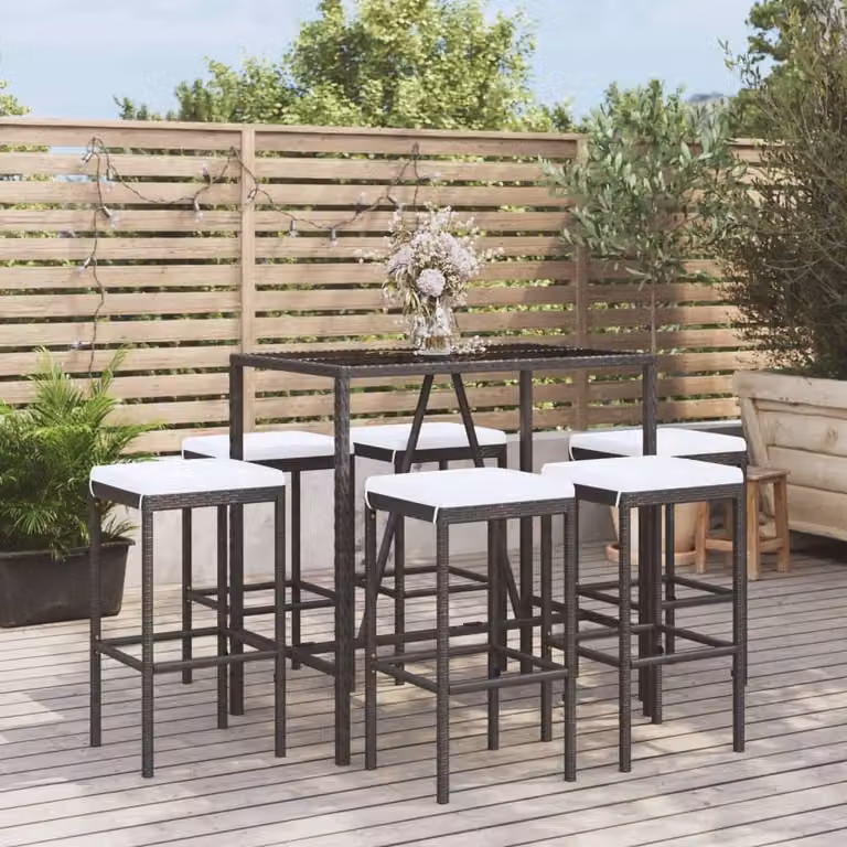 Maison Exclusive - Set da bar da giardino 7 pezzi con cuscini in polyrattan nero
