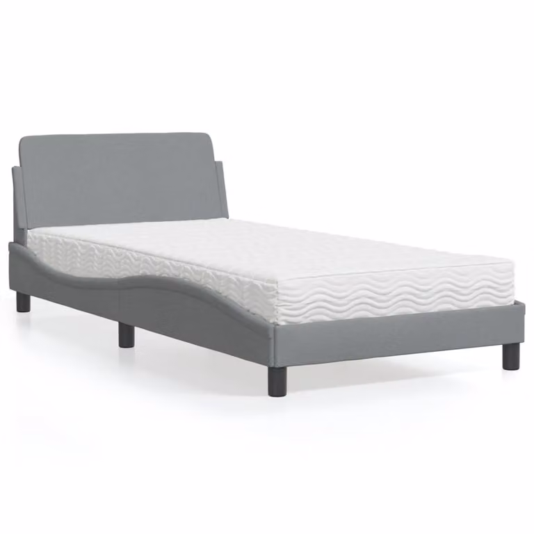 Letto con Materasso Dover vidaXL in Tessuto Grigio Chiaro e Bianco, L/P: 100 x 200 cm