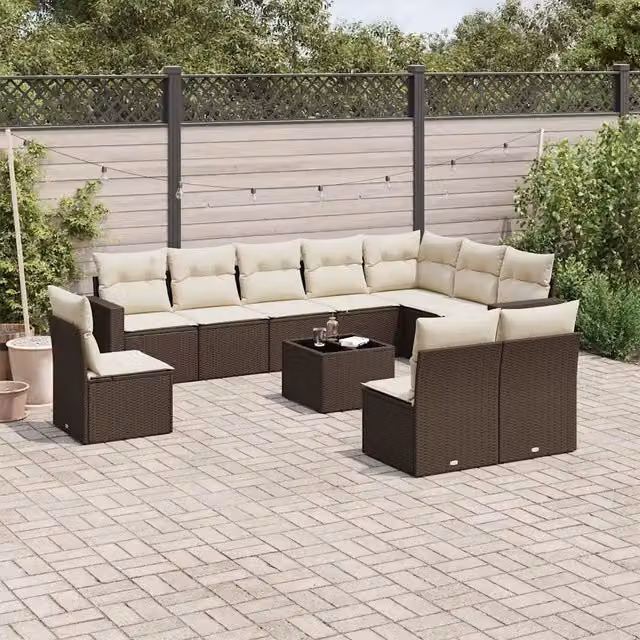Set Divani da Giardino 11 pz con Cuscini Polyrattan Marrone 3251460