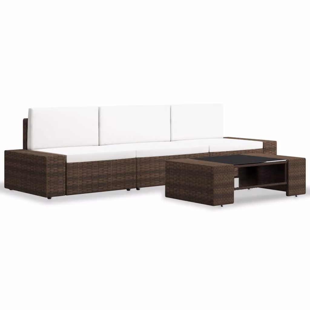 set 4 pezzi da giardino in rattan marrone