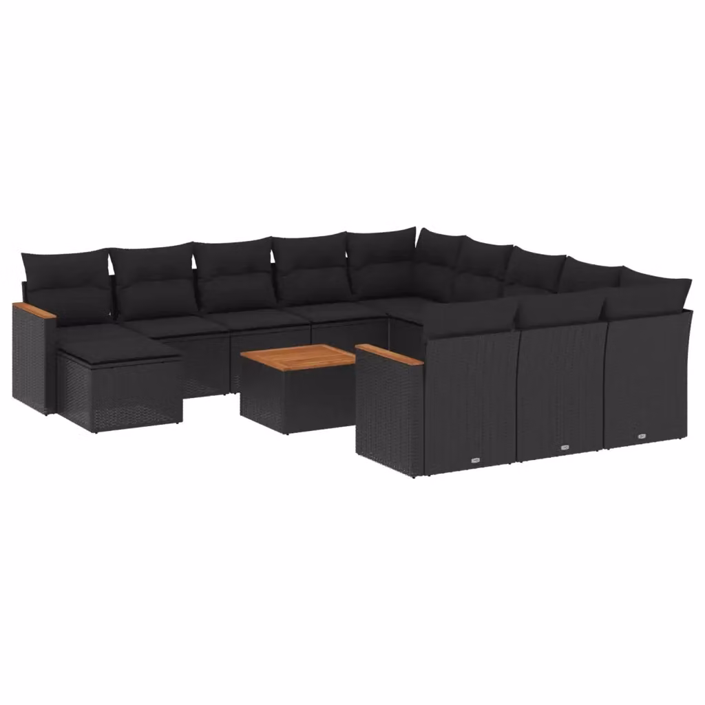 Set di Divani da Giardino a Forma di U vidaXL in Polyrattan Nero con Cuscini e Tavolino da Esterno – 2