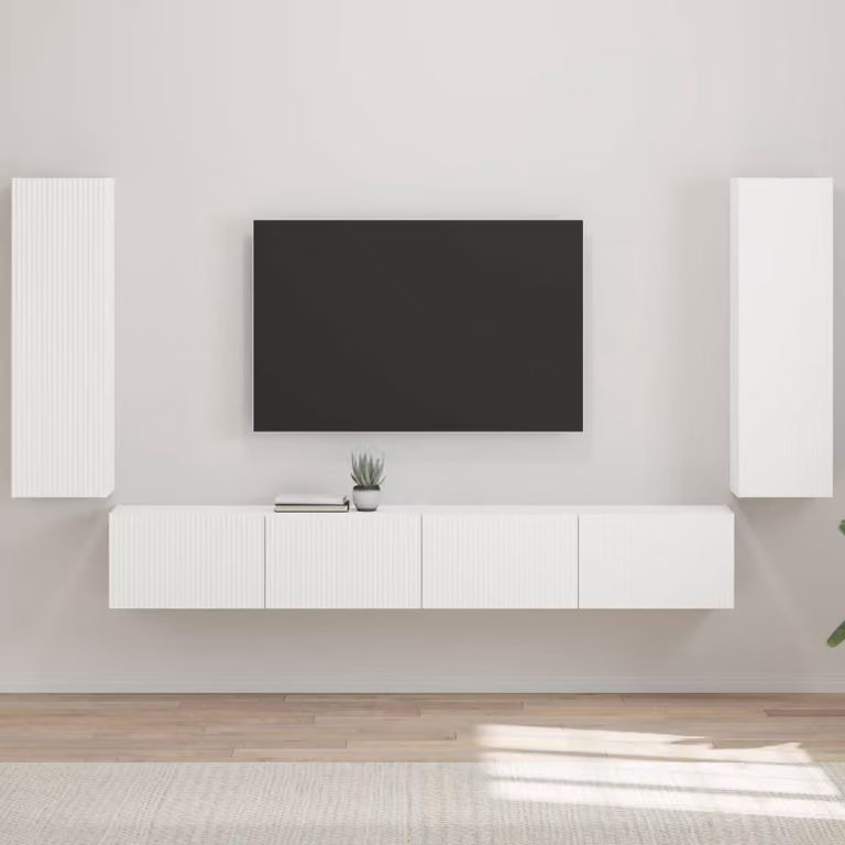 vidaXL Set di 4 Mobiletti da TV Moderni in MDF Bianco Lucido per il tuo Soggiorno