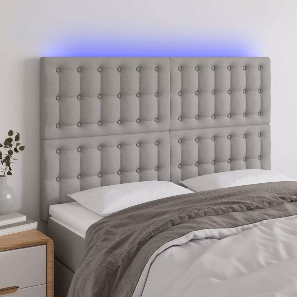 Testiera con LED e porta USB vidaXL in tessuto grigio, L 144 cm, P 5 cm, H 118/128 cm