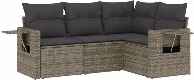 Set Divani da Giardino 4 pz | Set Salotto da Giardino con Cuscini in Polyrattan Grigio